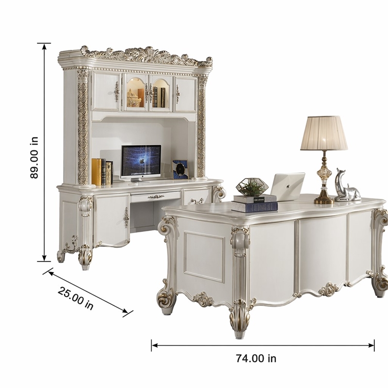 Bowery Hill Wooden Computer Desk and Hutch in Antique Pearl with Storage