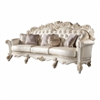Bowery Hill Leather Upholstered Oversized Sofa with 6 Pillows in Pearl