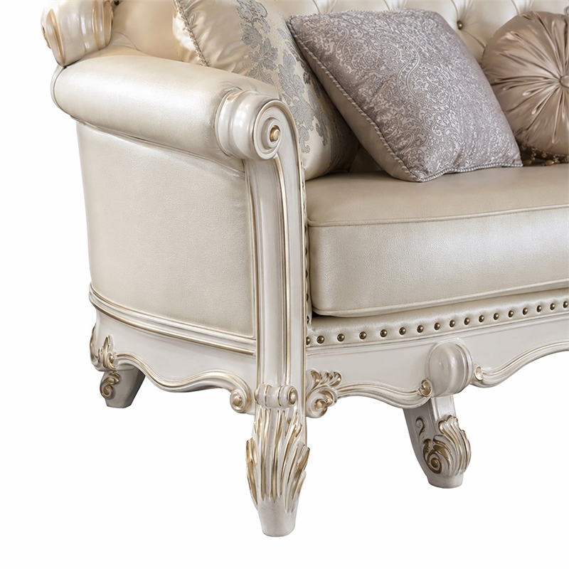 Bowery Hill Leather Upholstered Oversized Sofa with 6 Pillows in Pearl