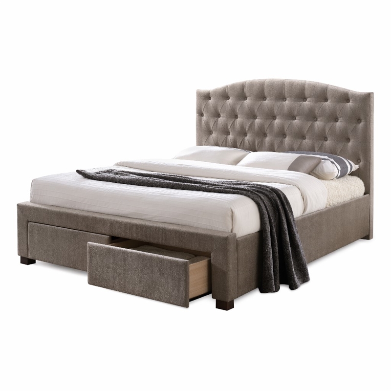 Bowery Hill Upholstered King Storage Panel Bed in Mink Fabric