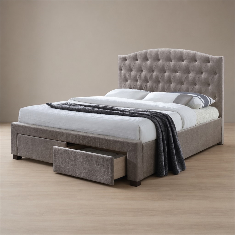 Bowery Hill Upholstered King Storage Panel Bed in Mink Fabric