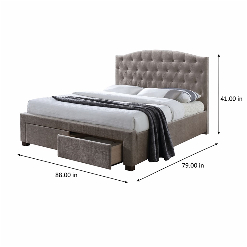 Bowery Hill Upholstered King Storage Panel Bed in Mink Fabric