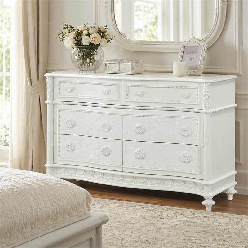 Bowery Hill Transitional 6-Drawer Wood Dresser in Ivory Finish