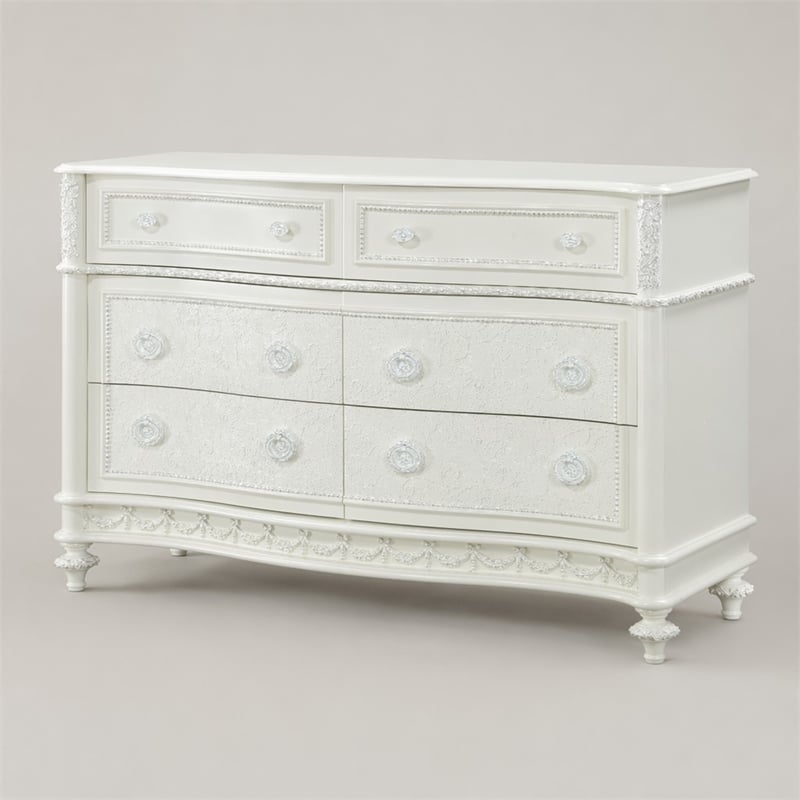 Bowery Hill Transitional 6-Drawer Wood Dresser in Ivory Finish