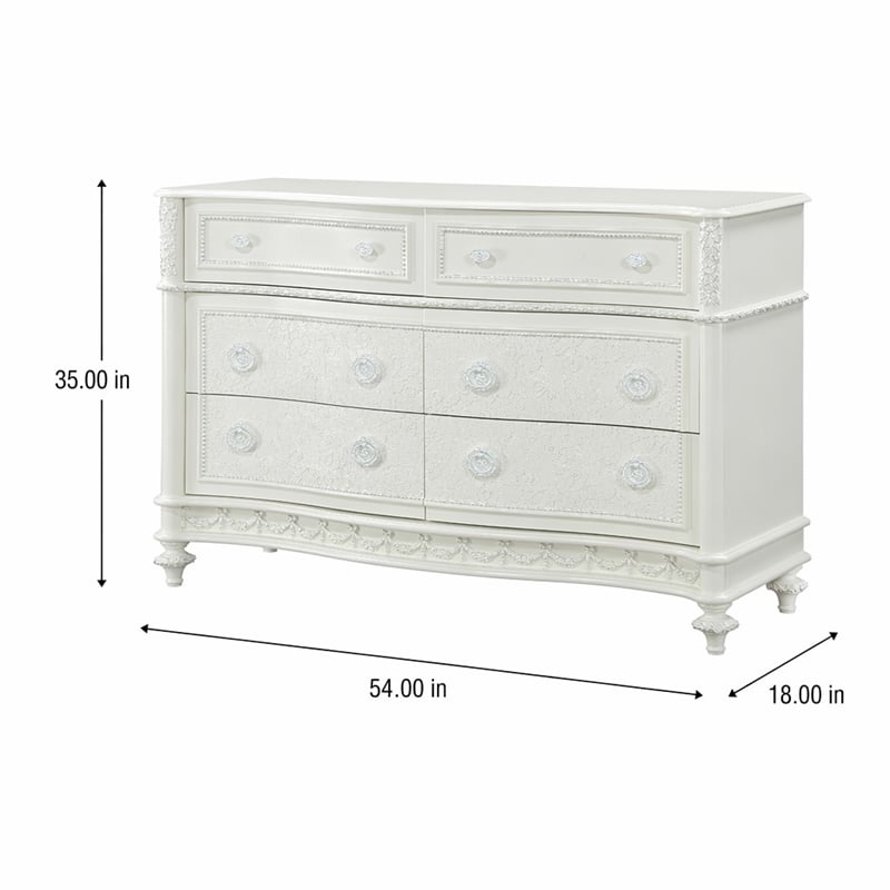 Bowery Hill Transitional 6-Drawer Wood Dresser in Ivory Finish