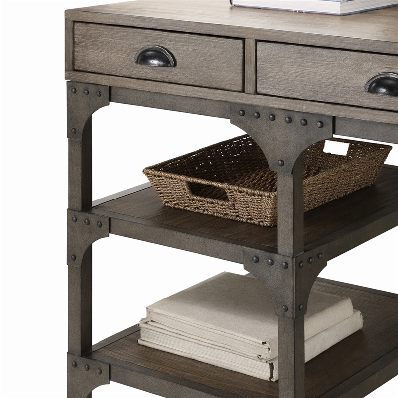 Bowery Hill 3-Drawer Wooden Writing Desk in Weathered Oak Finish