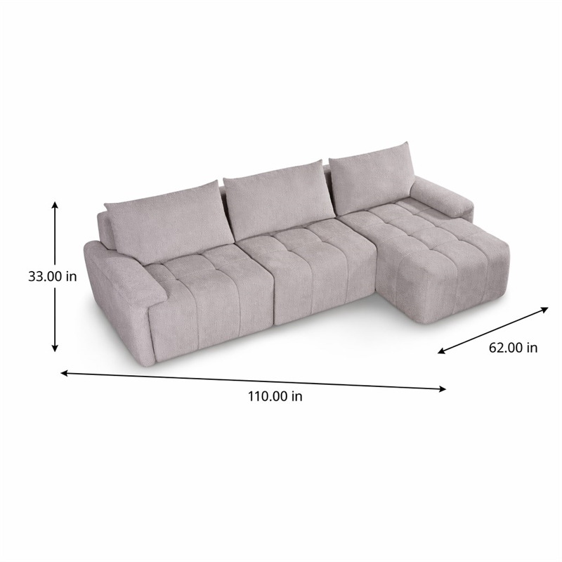 Bowery Hill Modular L-Shaped Sectional Sofa in Gray Linen Fabric