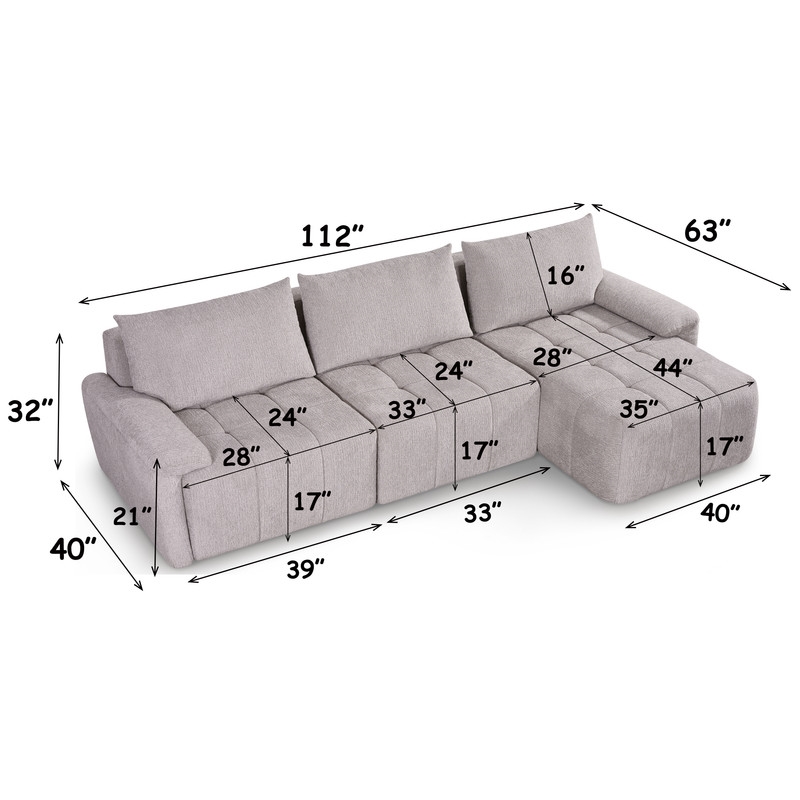 Bowery Hill Modular L-Shaped Sectional Sofa in Gray Linen Fabric