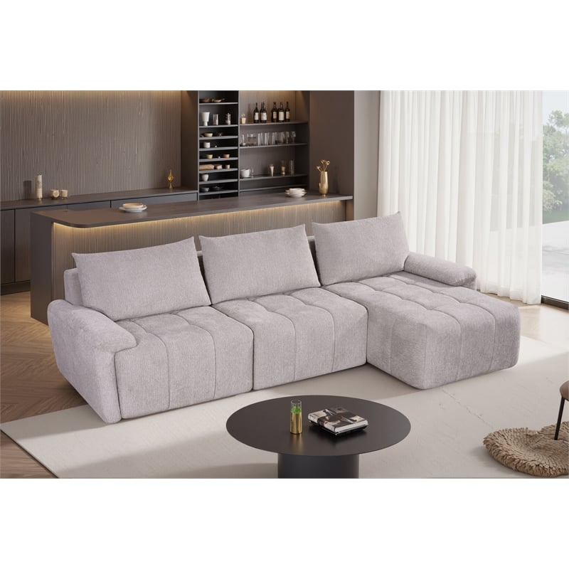 Bowery Hill Modular L-Shaped Sectional Sofa in Gray Linen Fabric