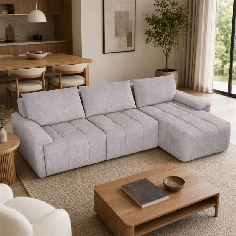 Bowery Hill Modular L-Shaped Sectional Sofa in Gray Linen Fabric