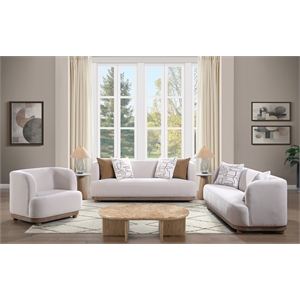 Bowery Hill Duncan Loveseat with 2 Pillows in Beige Chenille