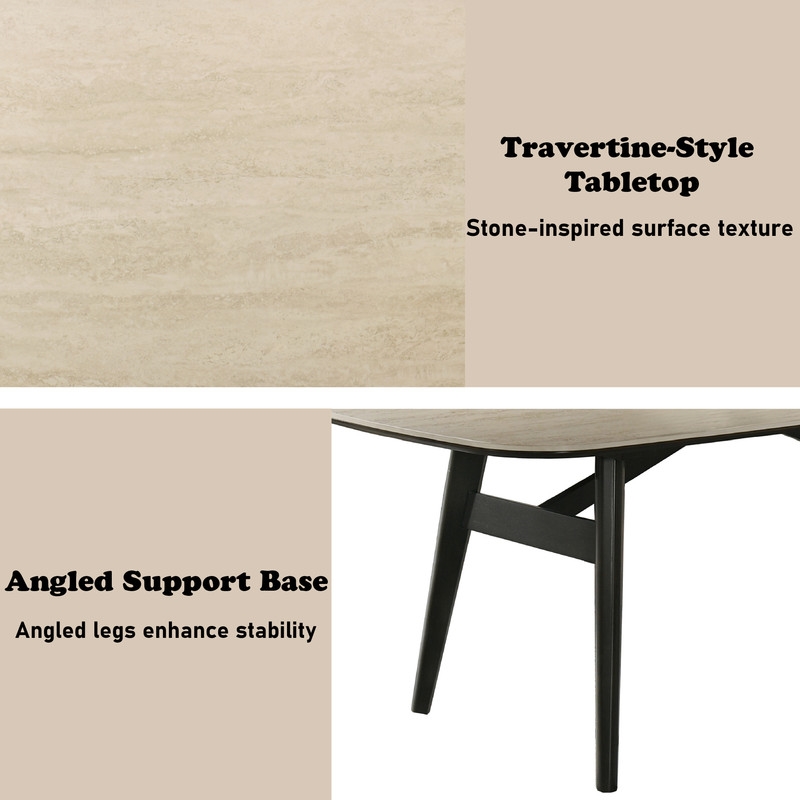 Bowery Hill Lark Dining Table with Travertine Top and Black Base