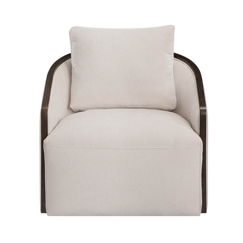 Bowery Hill Lenora Beige Chenille Accent Chair with Swivel Base