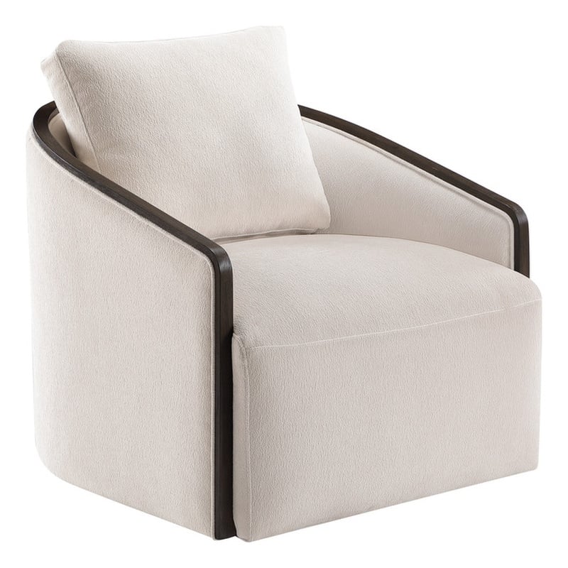 Bowery Hill Lenora Beige Chenille Accent Chair with Swivel Base