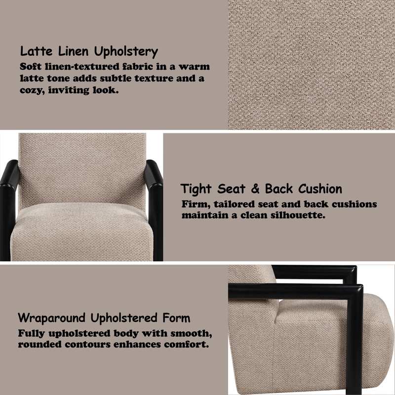 Bowery Hill Jetta Accent Chair in Latte Linen with Black Frame