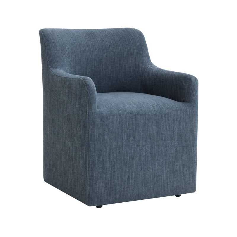 Bowery Hill Denim Linen Arm Chair with Casters and Swivel