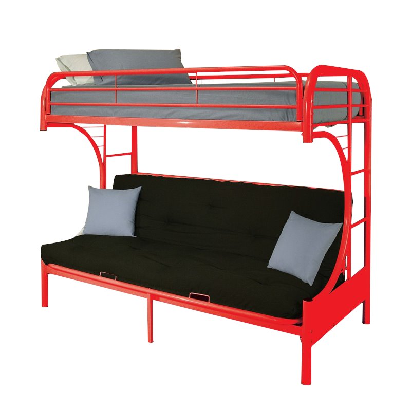 Bowery Hill Twin Over Full Futon Bunk Bed in Red Metal Finish