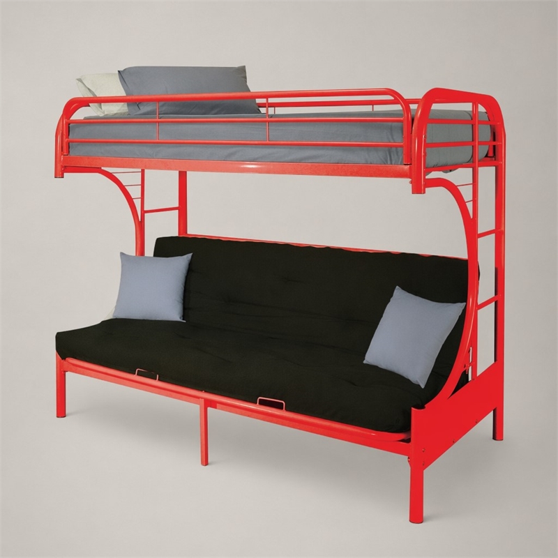 Bowery Hill Twin Over Full Futon Bunk Bed in Red Metal Finish