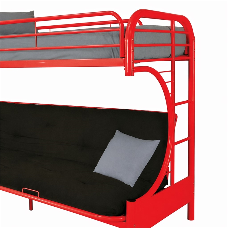 Bowery Hill Twin Over Full Futon Bunk Bed in Red Metal Finish