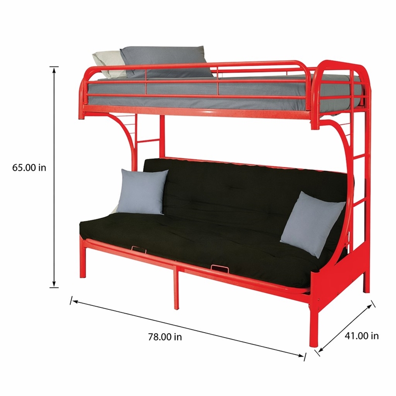 Bowery Hill Twin Over Full Futon Bunk Bed in Red Metal Finish