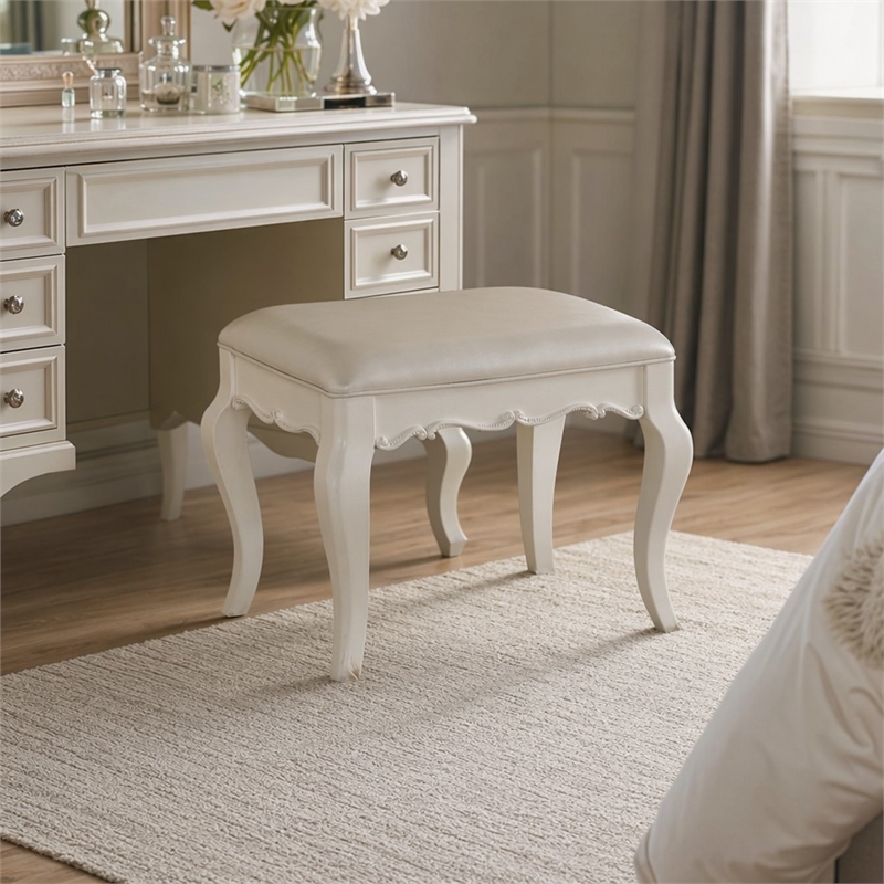 Bowery Hill Vanity Stool in Synthetic Leather and Pearl White