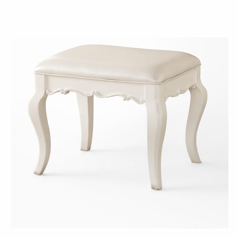 Bowery Hill Vanity Stool in Synthetic Leather and Pearl White