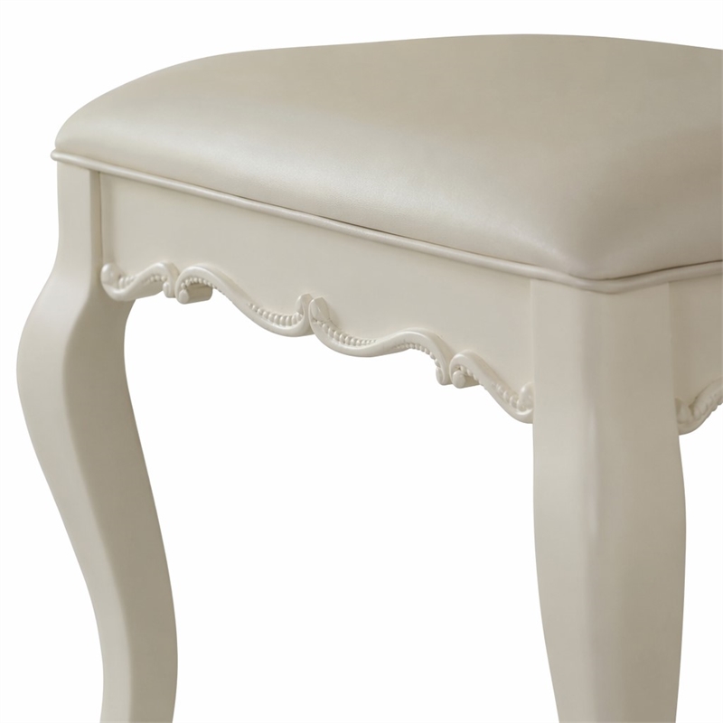 Bowery Hill Vanity Stool in Synthetic Leather and Pearl White
