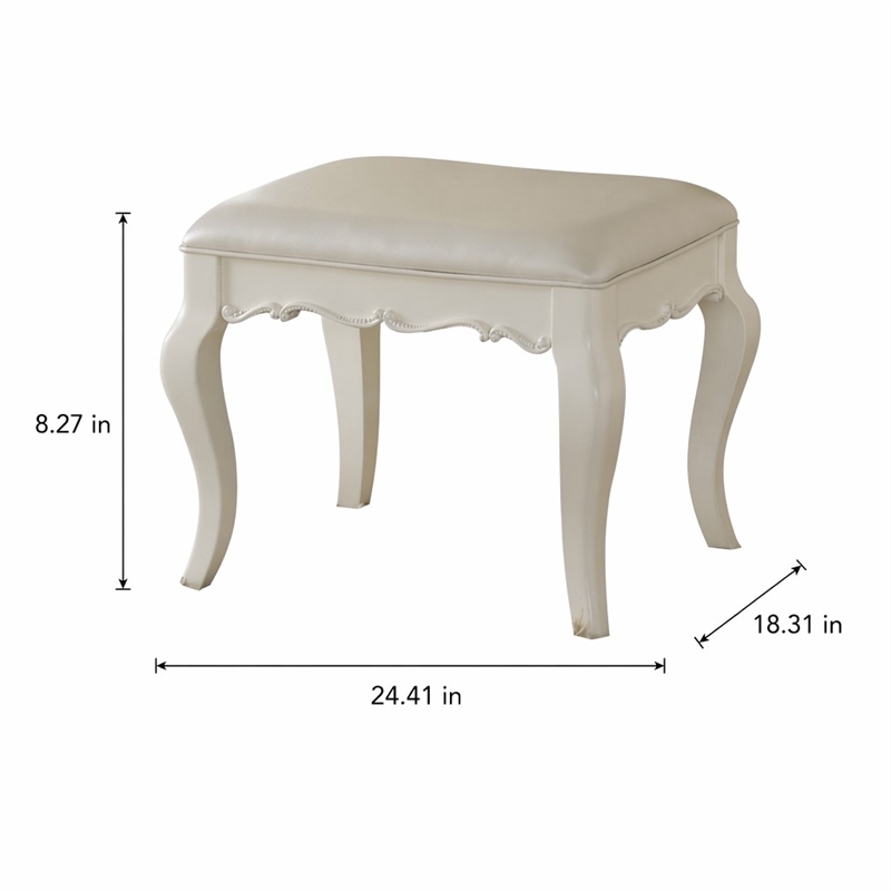 Bowery Hill Vanity Stool in Synthetic Leather and Pearl White