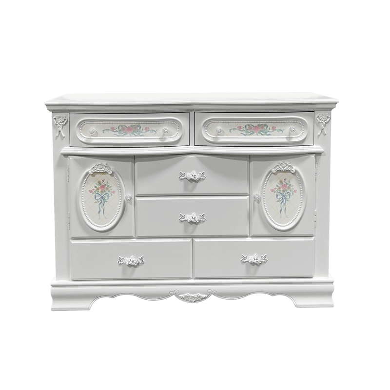 Bowery Hill White Dresser with 6 Drawers and 2 Side Compartments