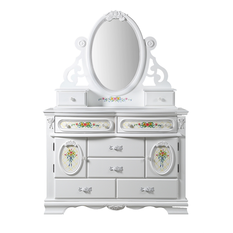 Bowery Hill White Dresser with 6 Drawers and 2 Side Compartments