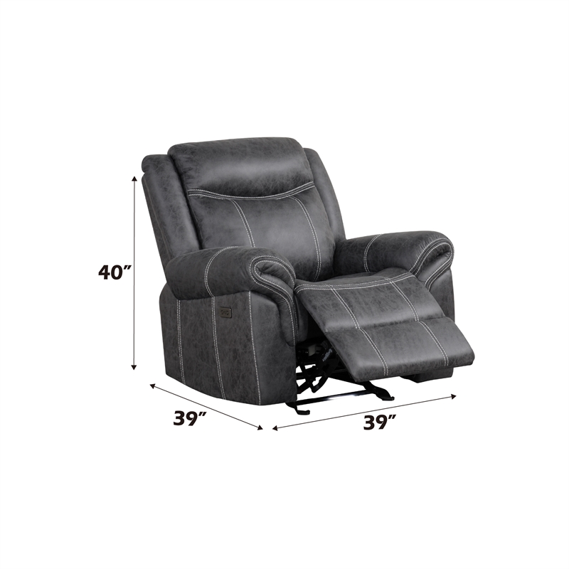 Bowery Hill Microfiber Power Motion Glider Recliner in Dark Gray