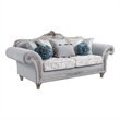 Bowery Hill Linen Camelback Sofa with 8 Pillows in Light Gray Finish
