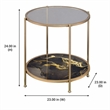 Bowery Hill Round Metal End Table with Black Marble in Gold Finish