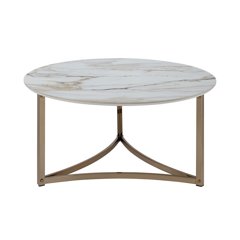Bowery Hill Contemporary Coffee Table with Stone Top in Champagne Bronze