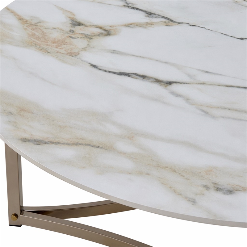 Bowery Hill Contemporary Coffee Table with Stone Top in Champagne Bronze