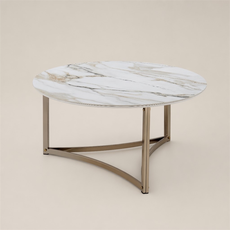 Bowery Hill Contemporary Coffee Table with Stone Top in Champagne Bronze