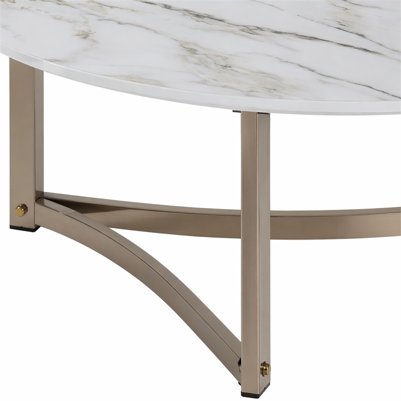 Bowery Hill Contemporary Coffee Table with Stone Top in Champagne Bronze