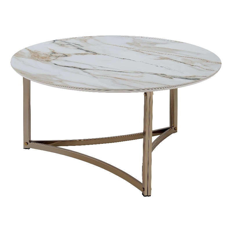 Bowery Hill Contemporary Coffee Table with Stone Top in Champagne Bronze
