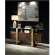 Bowery Hill Transitional Console Table with Glass Top in Brass and Antique Brown