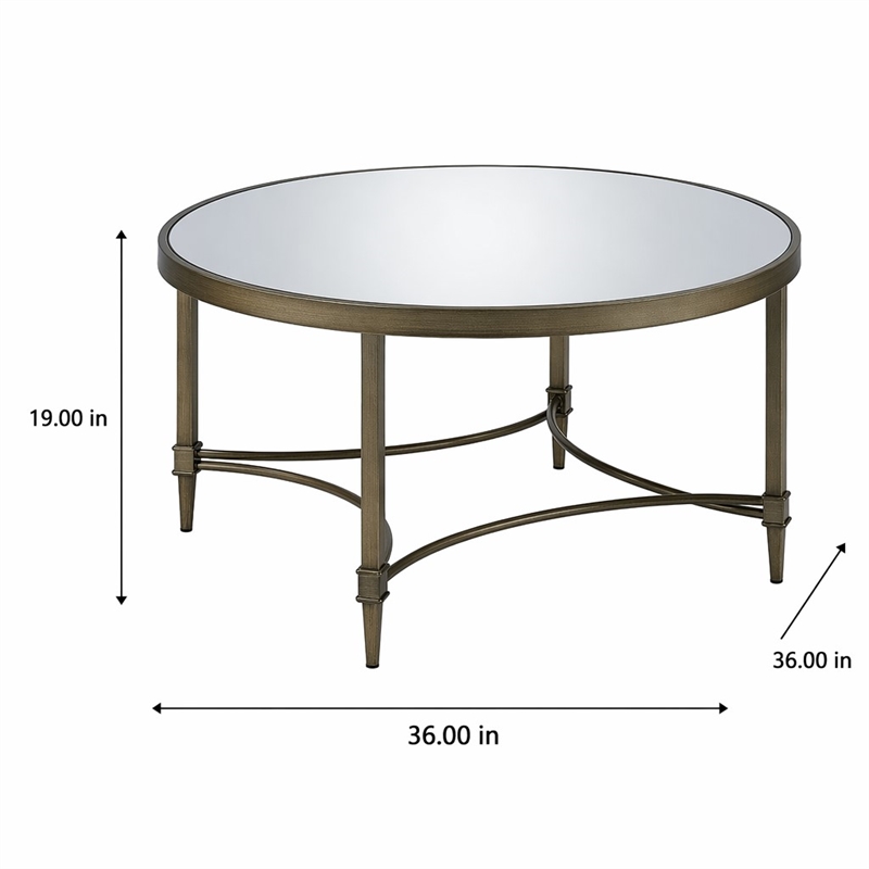 Bowery Hill Metal Coffee Table with Mirrored Top in Antique Brass
