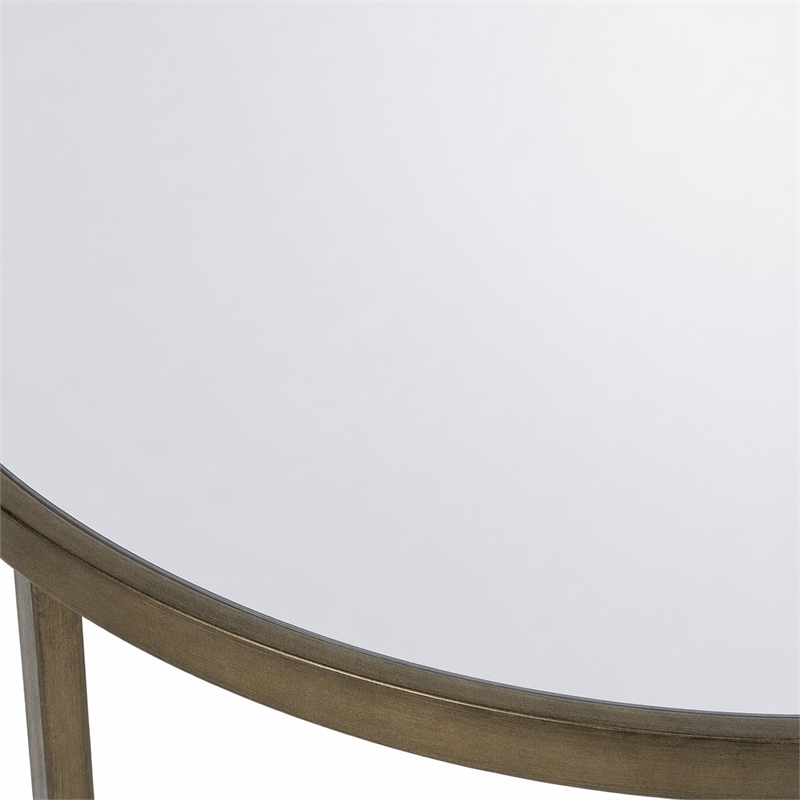 Bowery Hill Metal Coffee Table with Mirrored Top in Antique Brass