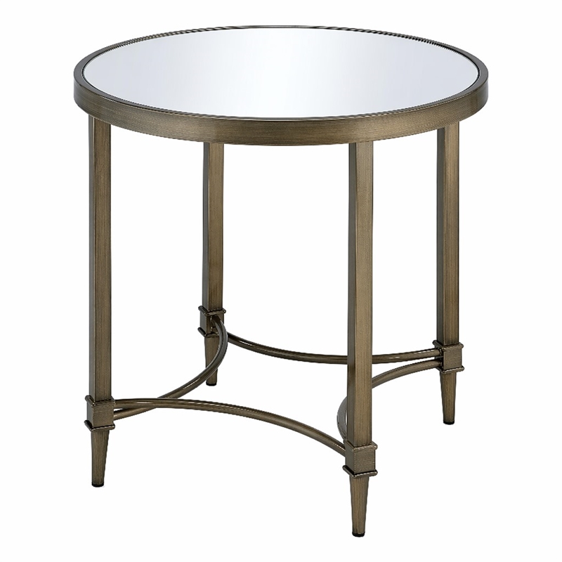 Bowery Hill Metal End Table with Mirrored Top in Antique Brass
