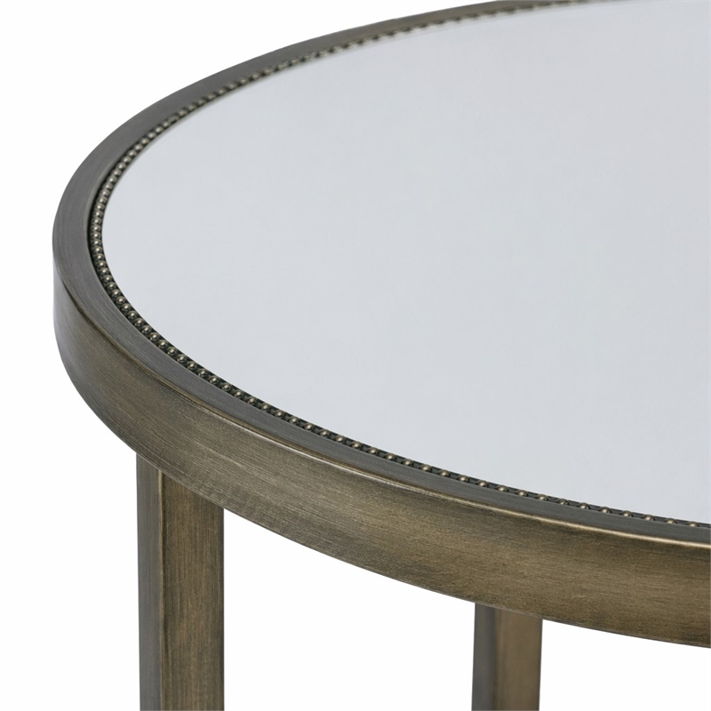 Bowery Hill Metal End Table with Mirrored Top in Antique Brass
