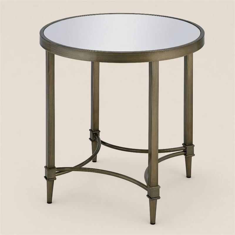 Bowery Hill Metal End Table with Mirrored Top in Antique Brass