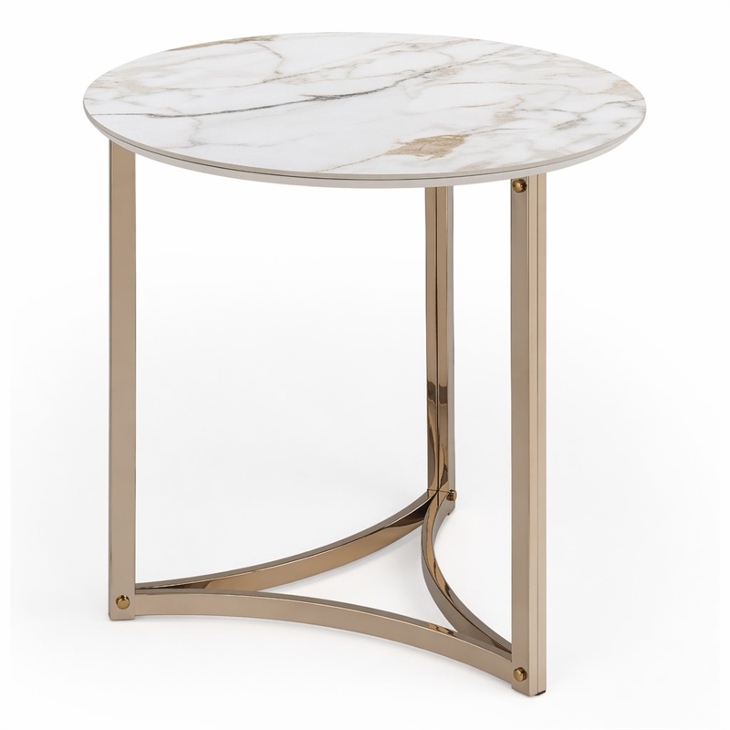Bowery Hill Metal End Table with Stone Top in Champagne Bronze