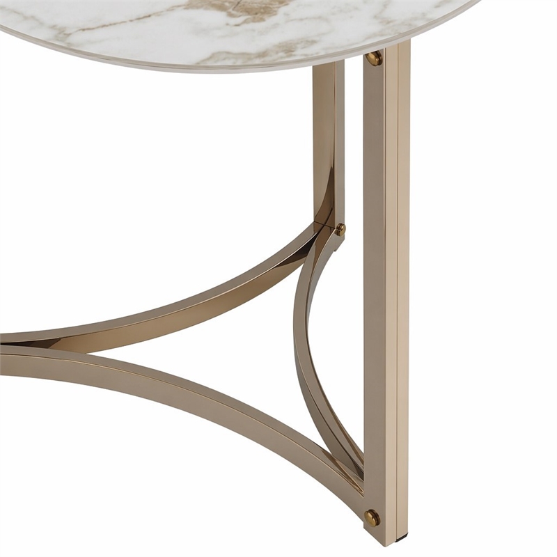 Bowery Hill Metal End Table with Stone Top in Champagne Bronze
