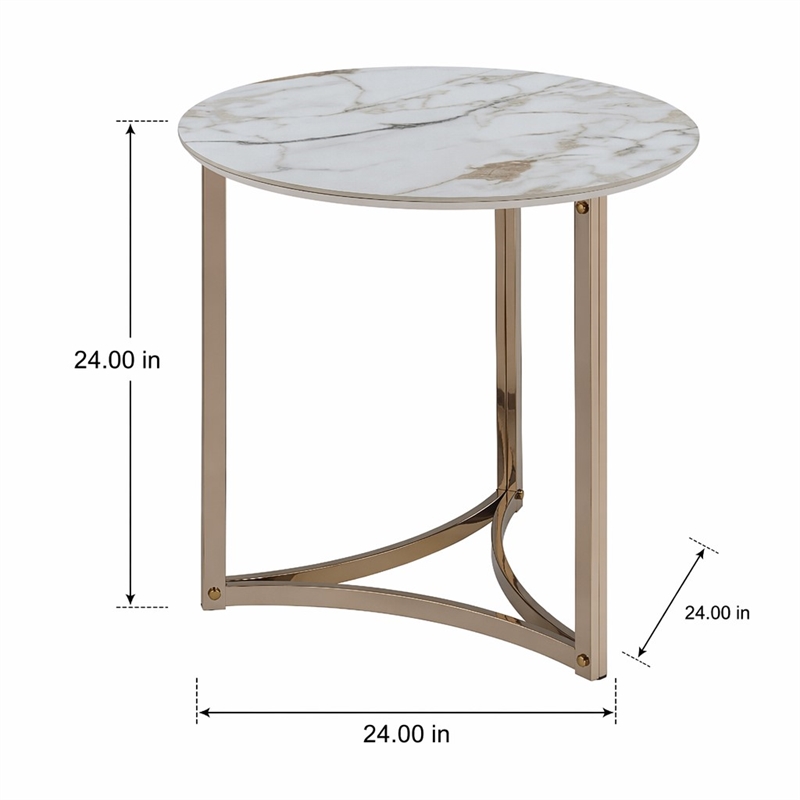 Bowery Hill Metal End Table with Stone Top in Champagne Bronze