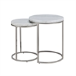 Bowery Hill Metal Nesting Table Set with Marble Top in Nickel (Set of 2)