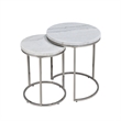 Bowery Hill Metal Nesting Table Set with Marble Top in Nickel (Set of 2)