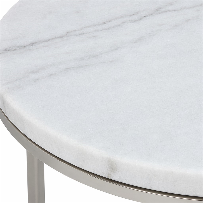 Bowery Hill Metal Nesting Table Set with Marble Top in Nickel (Set of 2)